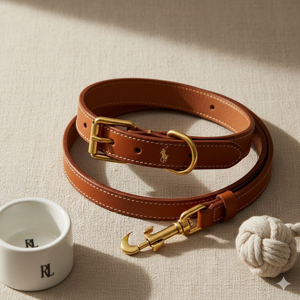 Ralph Lauren Leather Dog Collar and Leash
